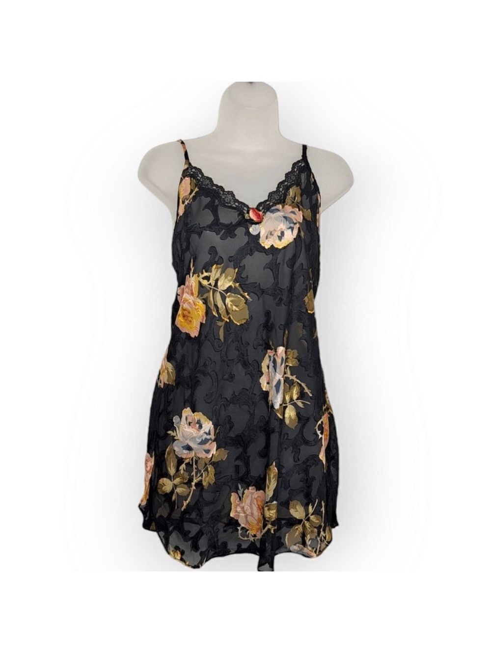 California Dynasty Black Floral Lace Slip Dress